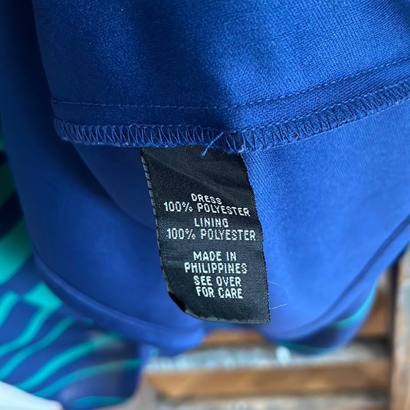 EUC! iZ Byer Blue Teal Hi-Low stripe dress with defined waist - Picture 7 of 12